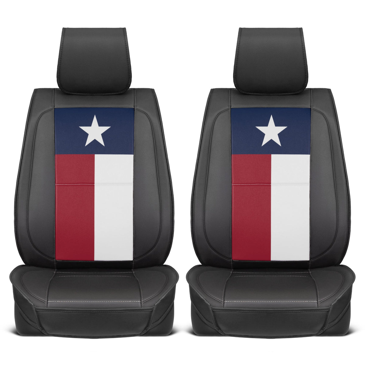MotorBox Texas Edition Faux Leather Black & Flag Seat Covers for Car - Texas Flag on Cushioned Seat Protectors for Automotive Accessories, Trucks, SUV, Car - Two Front Covers