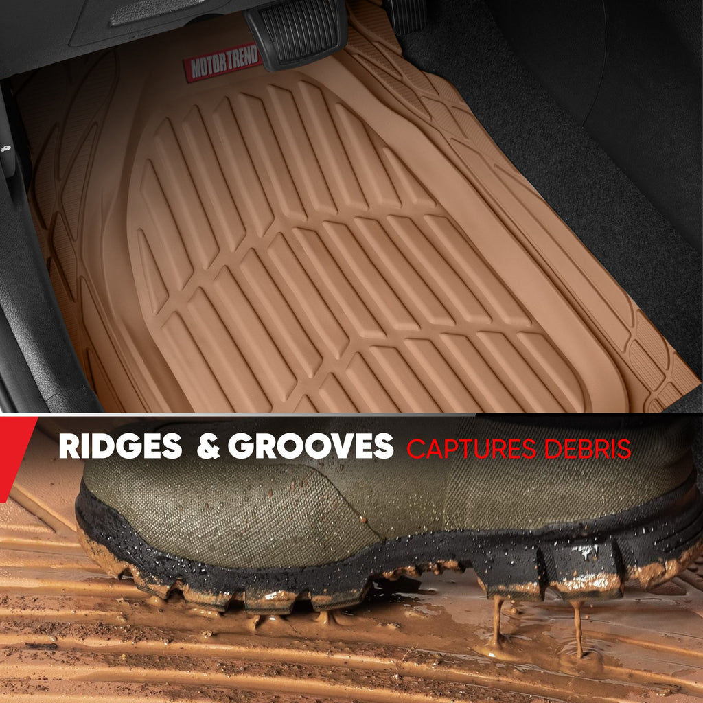 MotorTrend 4-Piece 3-Rows FlexTough Deep Dish Front Floor Mats, Middle Floor Mats, and Rear Floor Mat