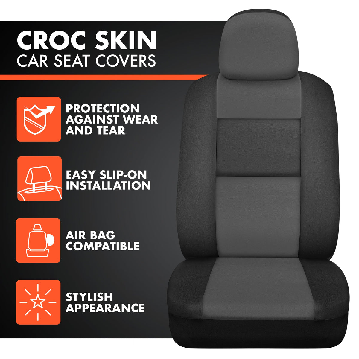 BDK Faux Croc Skin Front Seat Covers and Rear Split Bench Seat Covers