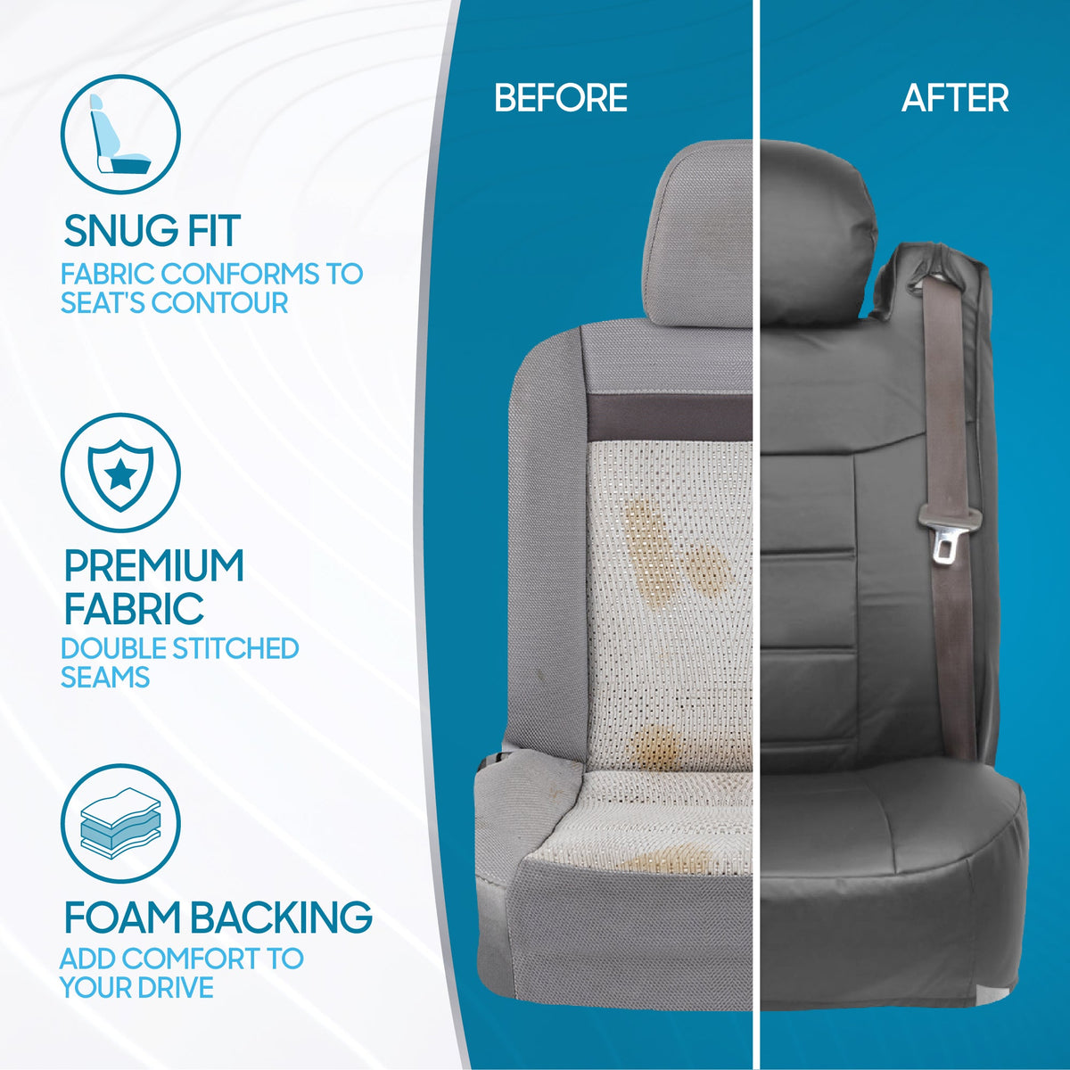 BDK 2-Pack Premium Faux Leather Front Seat Covers with Integrated Seatbelt Covers