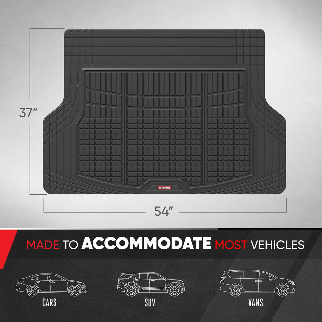 MotorTrend FlexTough Square Groove Trunk/Cargo Liner Mat - Heavy Duty, All Weather, Trim to Fit (54" x 37")