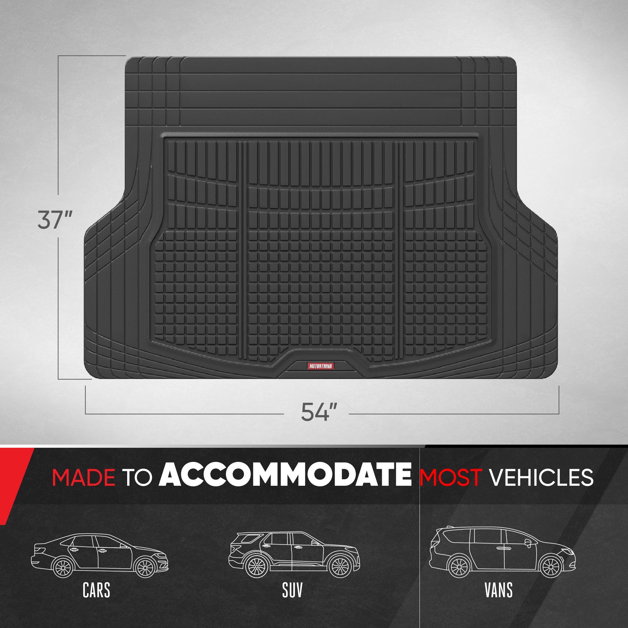 MotorTrend FlexTough Square Groove Trunk/Cargo Liner Mat - Heavy Duty, All Weather, Trim to Fit (54" x 37")