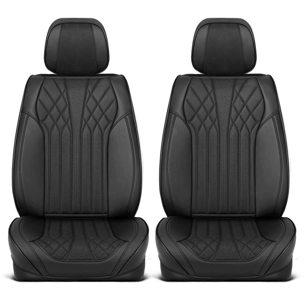 MotorBox Elite Edition Faux Leather & Suede Seat Covers for Cars, Trucks, & SUV - 2 Black Car Seat Covers for Front Seats - Universal Fit Car Accessories Automotive Interior Cover Protector for Cars