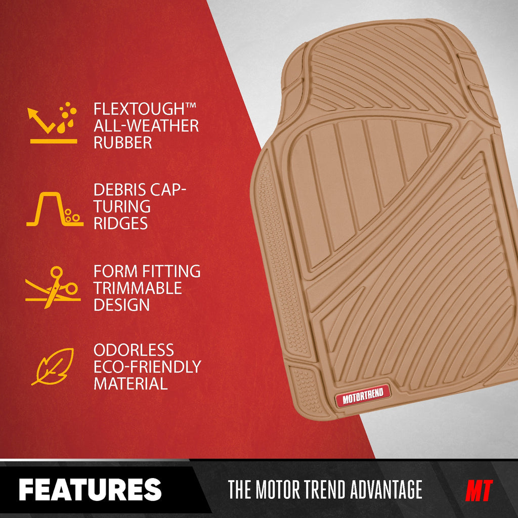 MotorTrend 4-Piece FlexTough Performance Deep Channel Front Floor Mats, Rear Floor Mat, and Trunk/Cargo Mat - Heavy Duty, All Weather, Trim to Fit