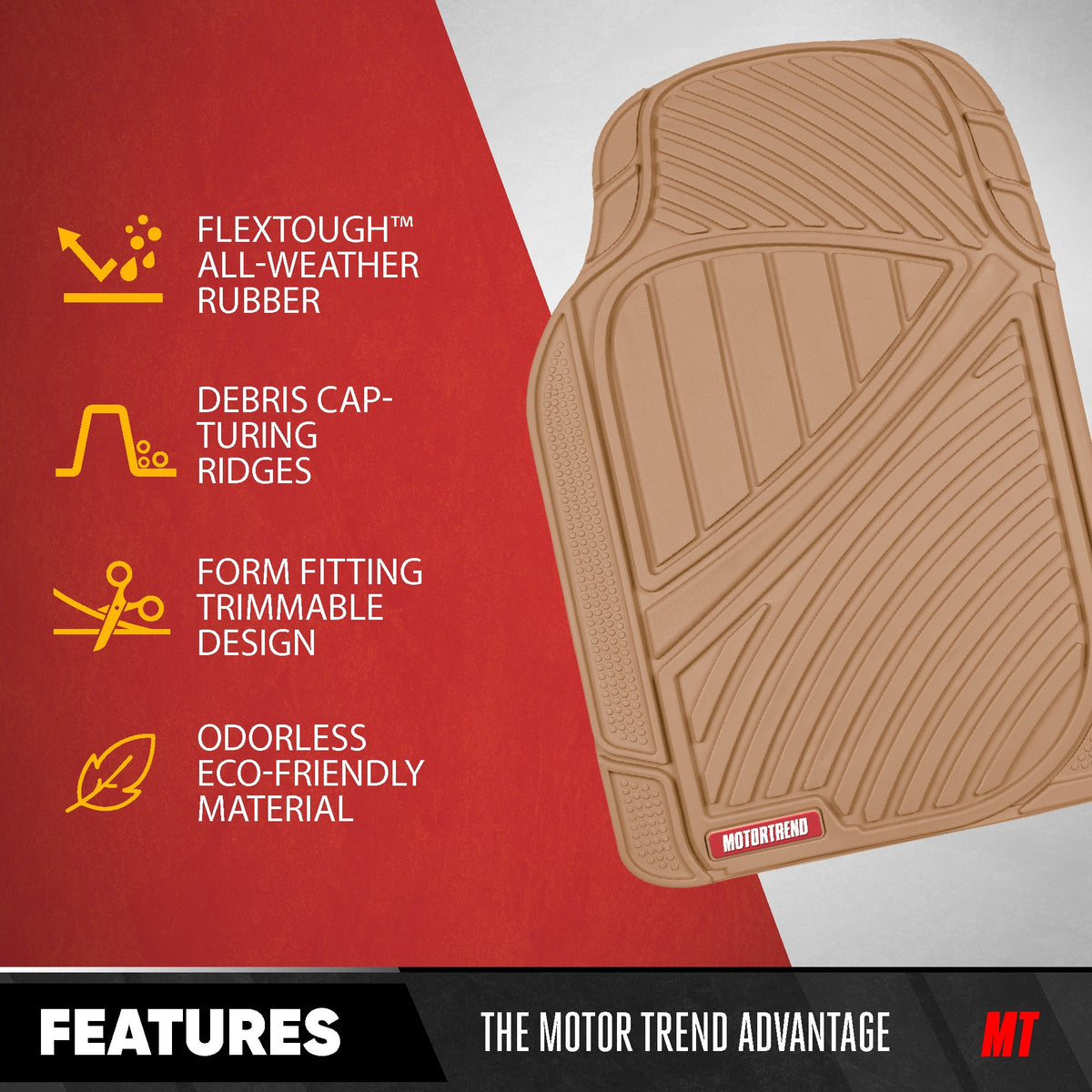 MotorTrend 4-Piece FlexTough Performance Deep Channel Front Floor Mats, Rear Floor Mat, and Trunk/Cargo Mat - Heavy Duty, All Weather, Trim to Fit