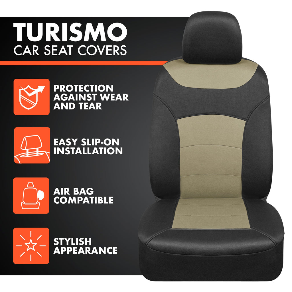 BDK carXS Turismo Car Seat Covers Full Set, Beige Two-Tone Front Seat Covers with Split Rear Bench Back Seat Cover, Automotive Seat Covers for Trucks SUV Van Auto (Multiple Colors)