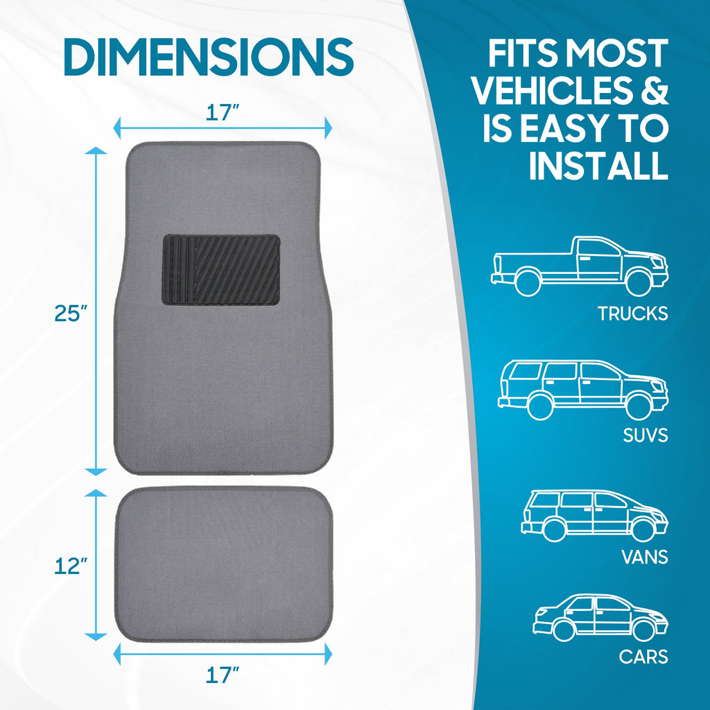 BDK 4-Piece Premium Carpet Non-Slip Heel Pad Front Floor Mats and Rear Floor Mats