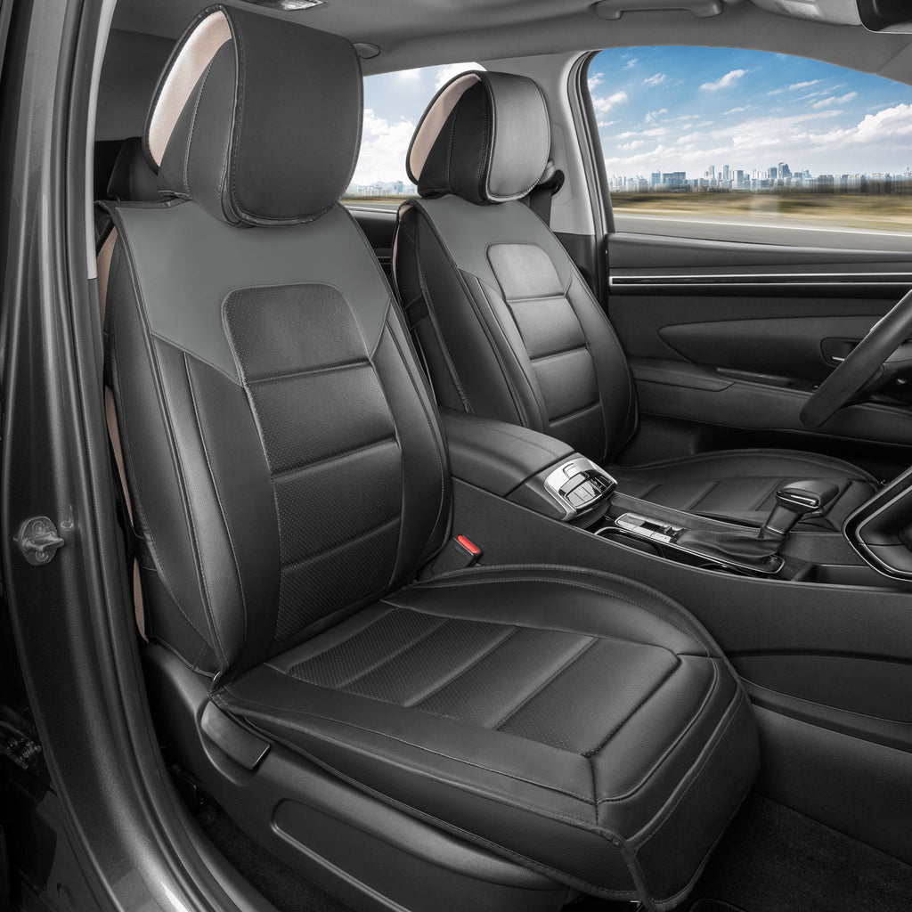 MotorBox 2-Pack Classic Edition Premium Faux Leather Perforated Cushion Front Seat Covers