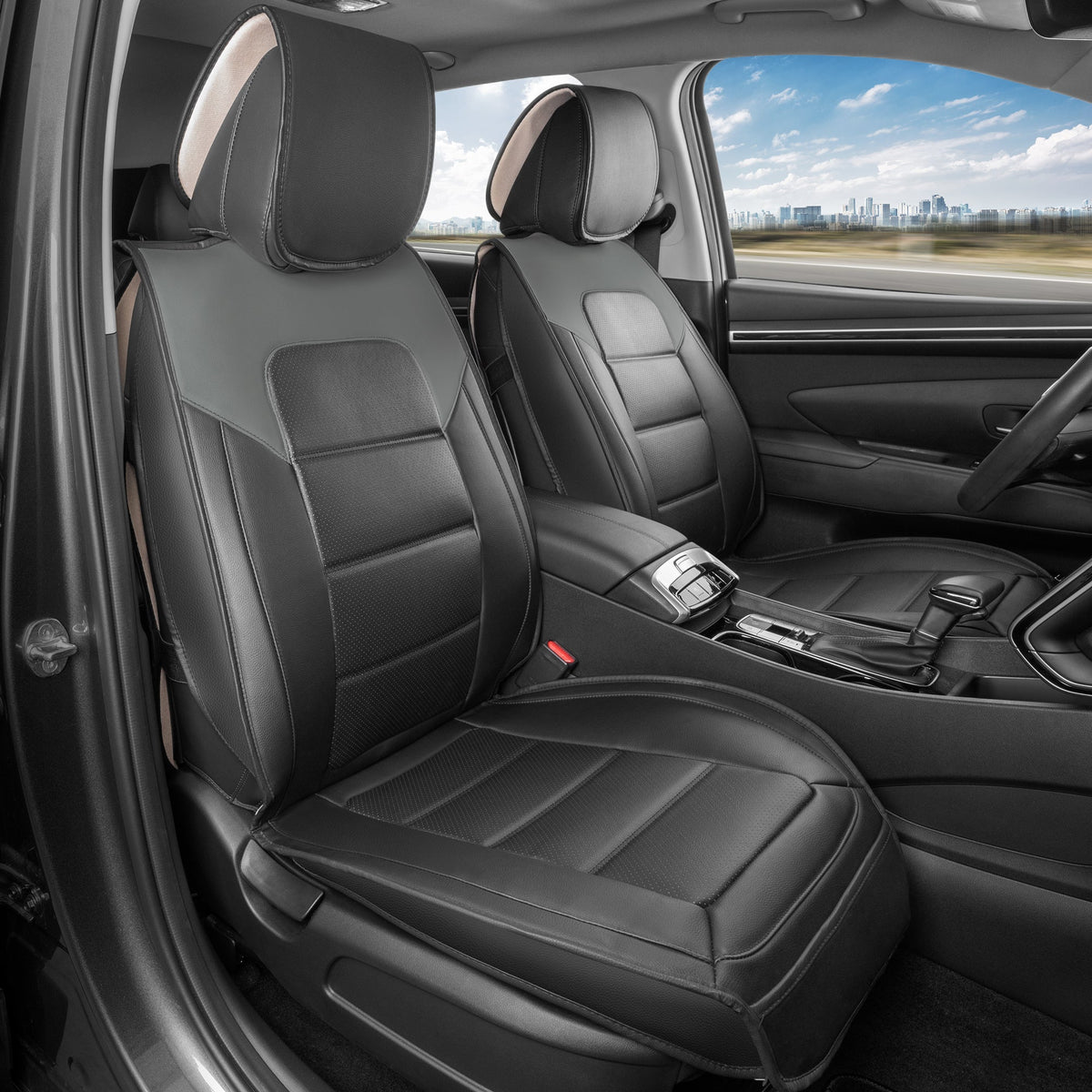 MotorBox 2-Pack Classic Edition Premium Faux Leather Perforated Cushion Front Seat Covers