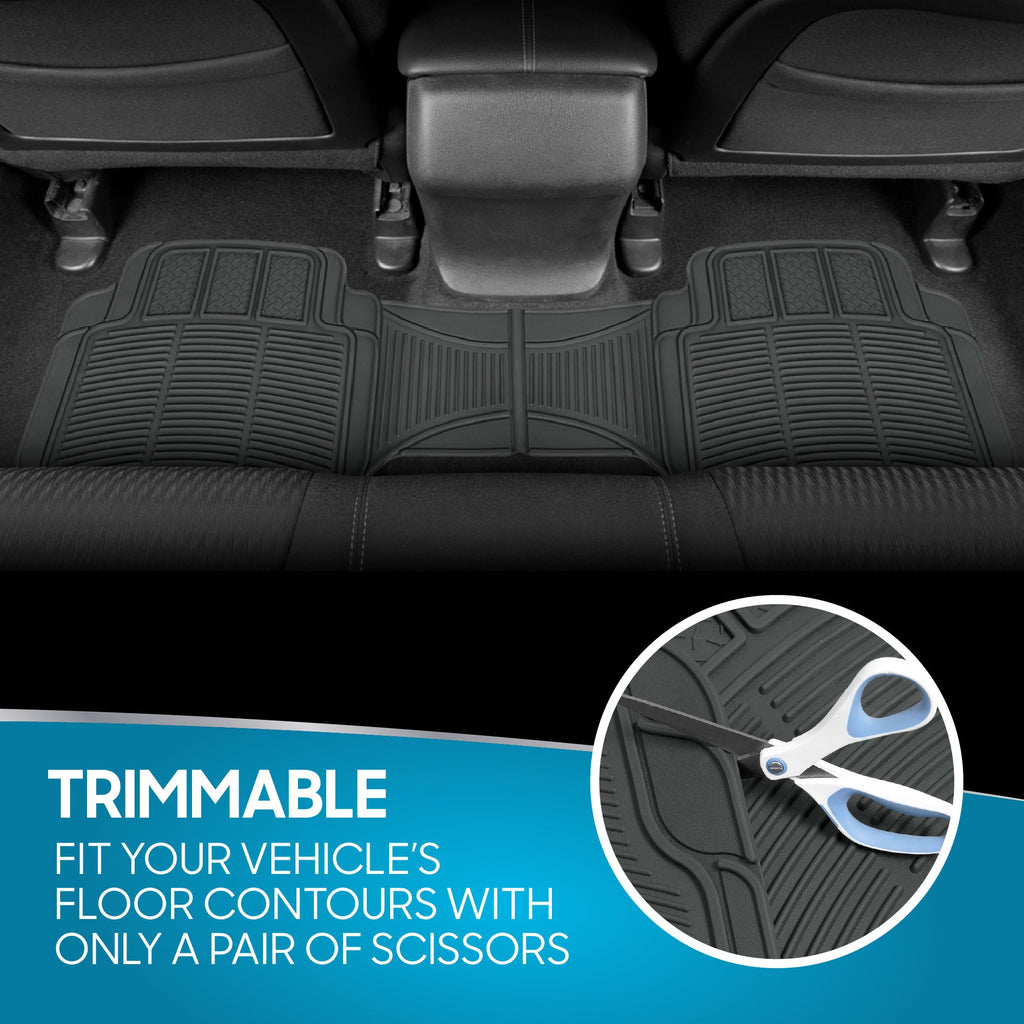 BDK 3-Piece Square Heel Pads Front Floor Mats and Rear Floor Mats - Heavy Duty, All Weather, Trim to Fit
