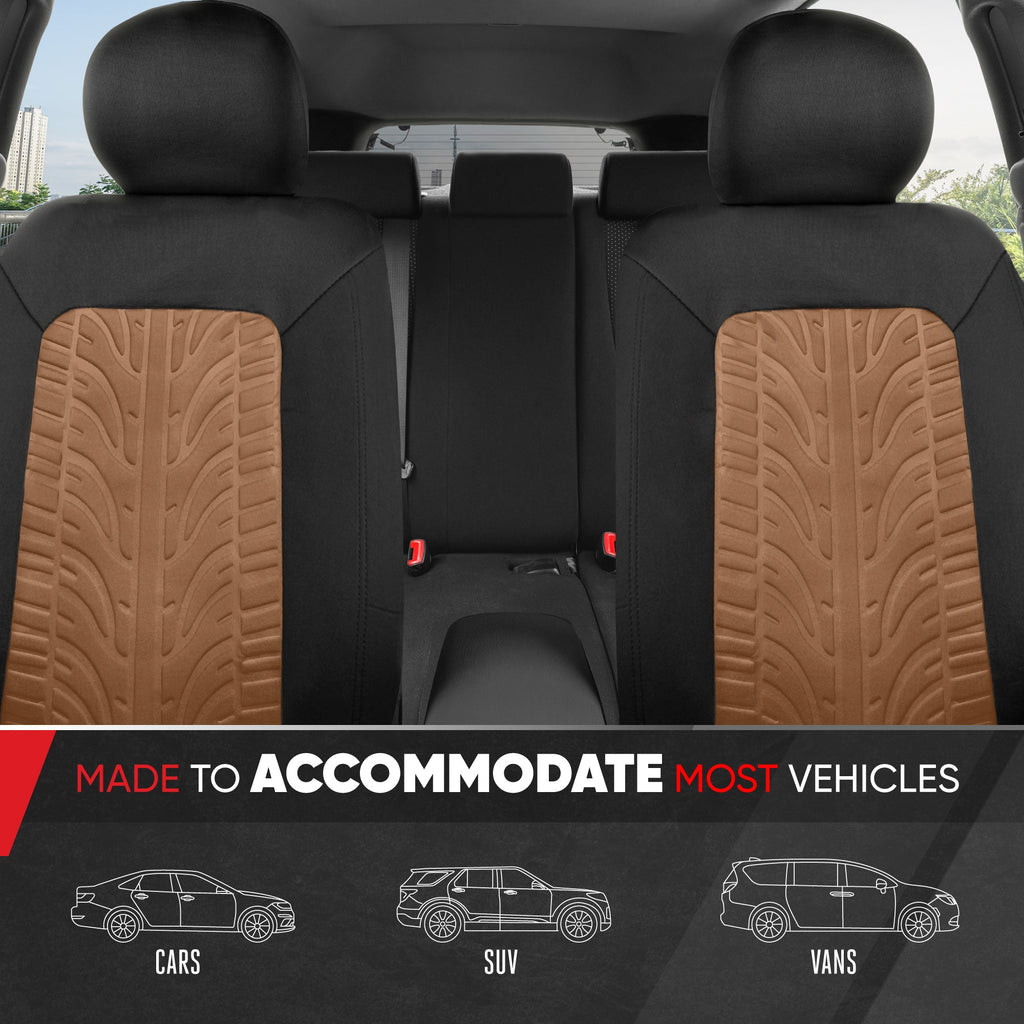 Motor Trend GrandPrix Seat Covers for Cars, 2-Pack Black & Beige Tire Tread Embossed Car Seat Covers for Front Seats, Automotive Interior Covers for Car Truck Van SUV