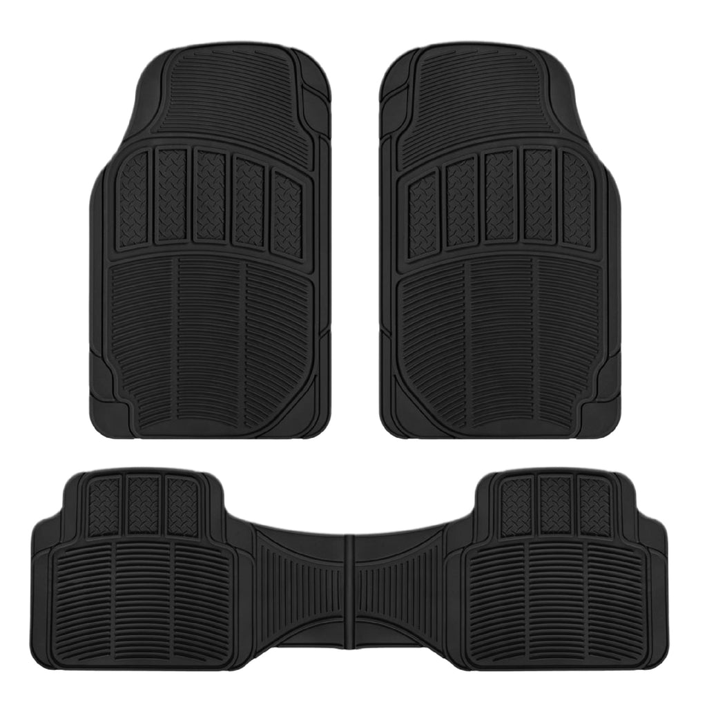 BDK 3-Piece Square Heel Pads Front Floor Mats and Rear Floor Mats - Heavy Duty, All Weather, Trim to Fit - Black