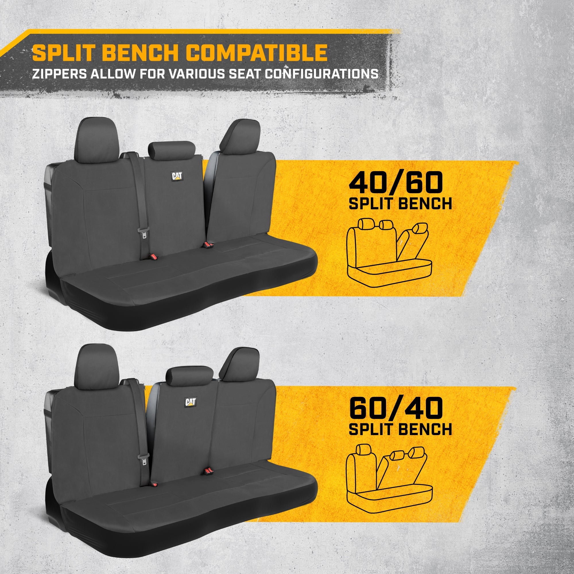 CAT Gray Rear Seat Cover for Trucks, Cars & SUVs - Heavy-Duty Oxford Canvas - 60/40 Split Bench Protector - Durable Back Seat Cover for Work Trucks, Pets, Travel - Car & Truck Interior Accessory