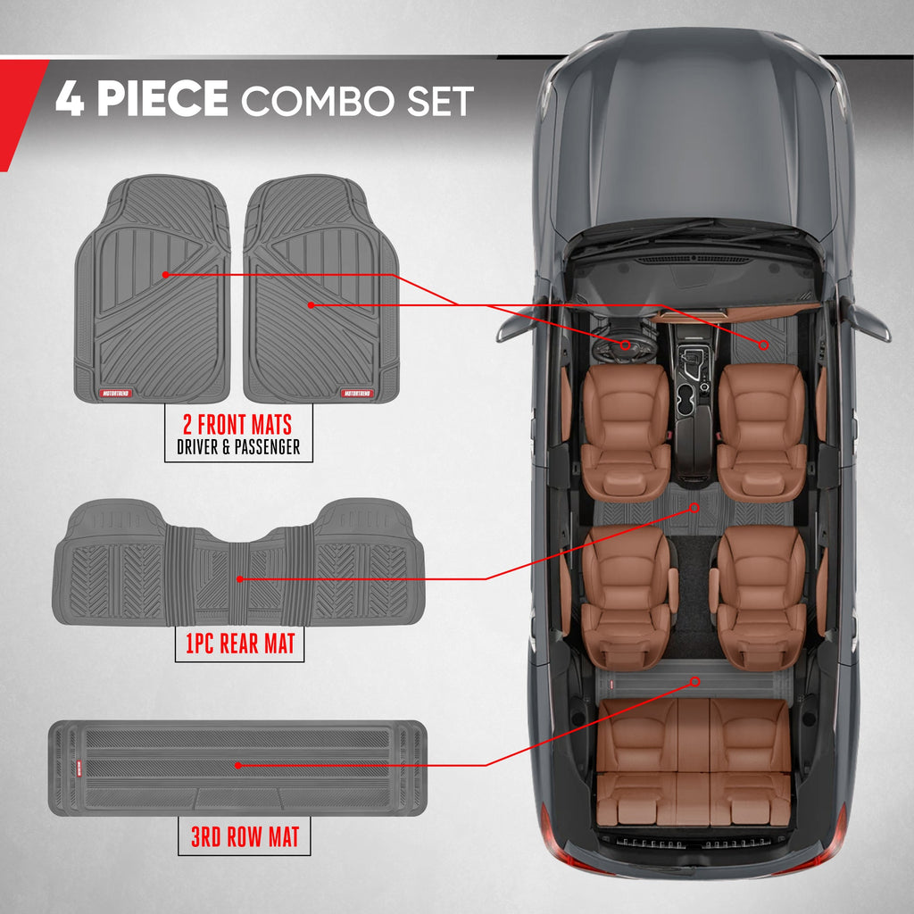 MotorTrend 4-Piece 3-Rows Extra-High Ridgeline Front Floor Mats, Middle Floor Mat, and Rear Floor Mat