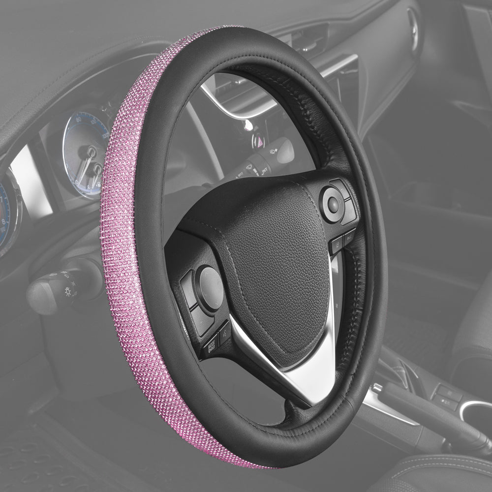 Carbella Bling Rhinestones Leatherette Steering Wheel Cover (Fits 14.5" - 15.5")