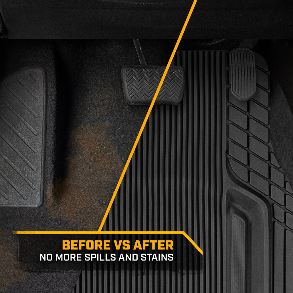 Cat® ToughLiner™ Universal Car Floor Mats for Truck SUV Sedan - Heavy Duty Trim to Fit All Weather Protection - Flexible Rubber Floor Liners - Front Rear Black Automotive Mats
