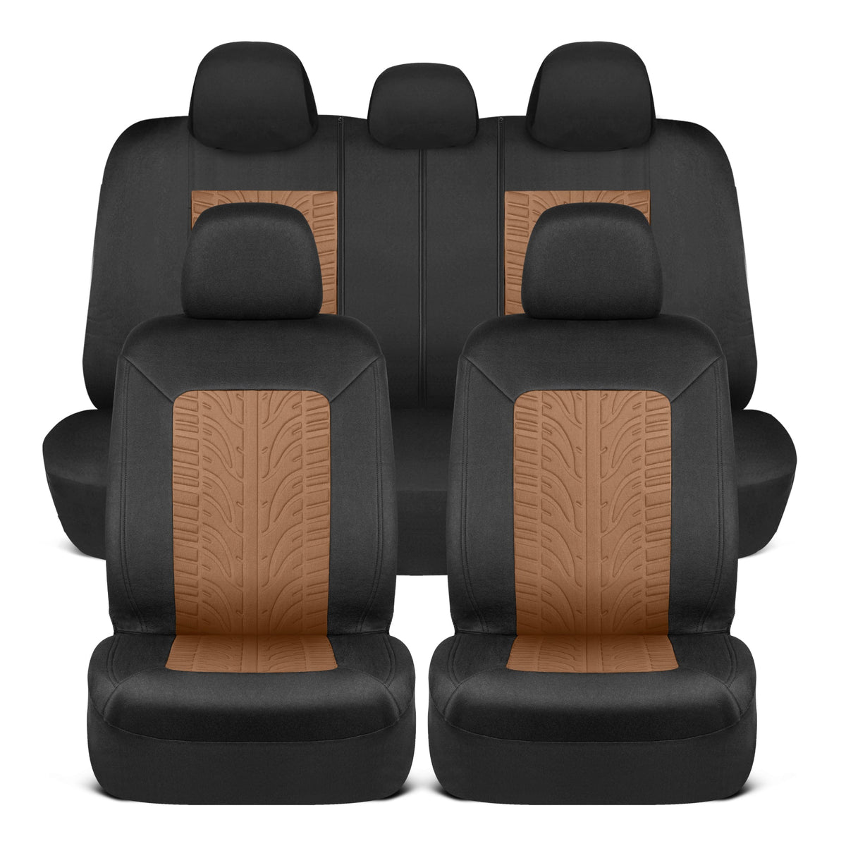 MotorTrend GrandPrix Tire Embossed Front Seat Covers and Rear Seat Covers - Beige