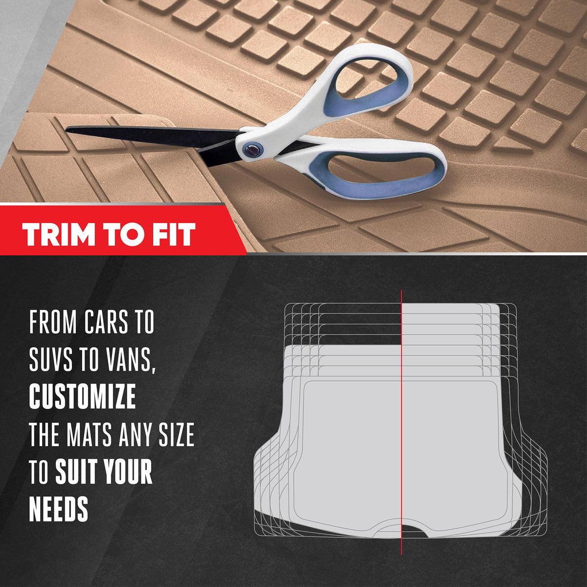 MotorTrend FlexTough Square Groove Trunk/Cargo Liner Mat - Heavy Duty, All Weather, Trim to Fit (54" x 37")