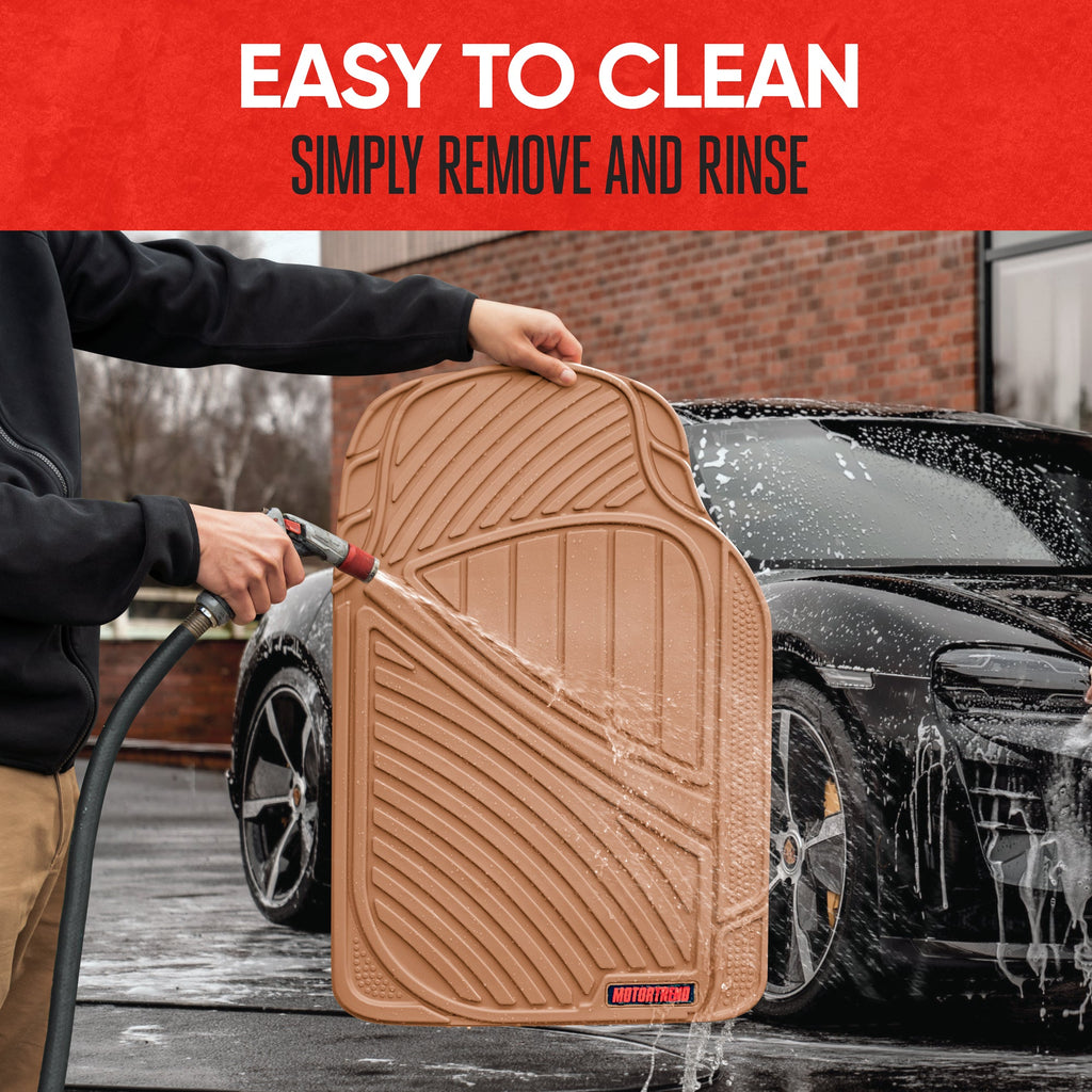 MotorTrend 3-Piece FlexTough Performance Deep Channel Front Floor Mats and Rear Floor Mat - Heavy Duty, All Weather, Trim to Fit