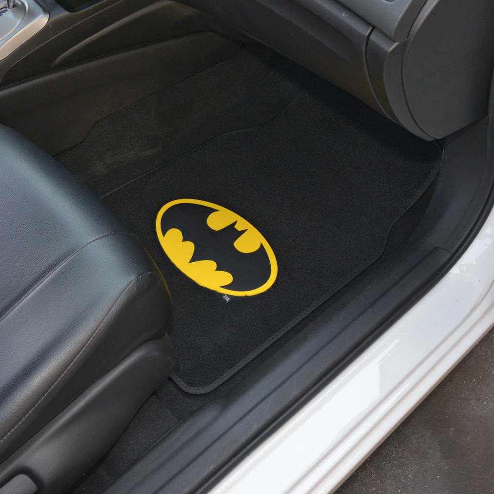 Batman Logo 4-Piece Car Floor Mats - Front & Rear Set (Officially Licensed DC Comics)