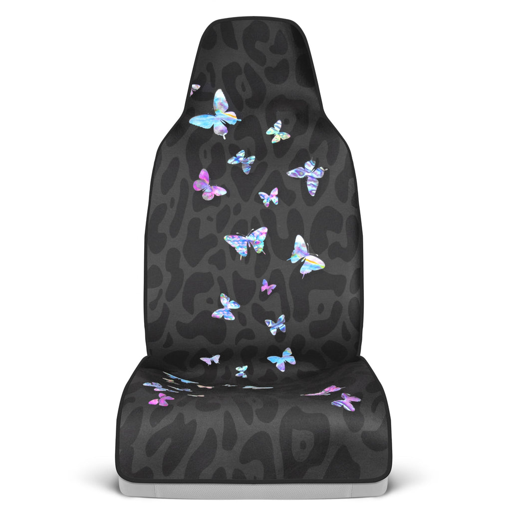 Carbella 2-Pack Colorful Butterflies with Black Leopard Background Front Seat Covers