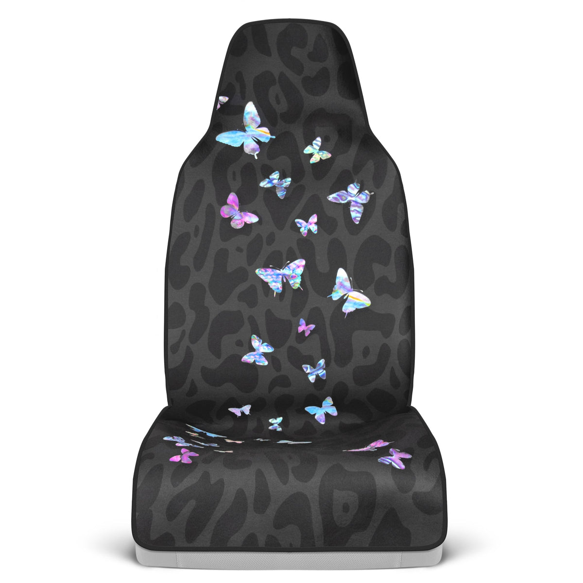 Carbella 2-Pack Colorful Butterflies with Black Leopard Background Front Seat Covers
