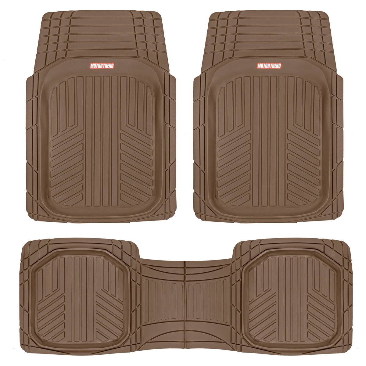 MotorTrend 3-Piece FlexTough Plus Deep Dish Line Grooves Front Floor Mats and Rear Floor Mat - Heavy Duty, All Weather, Trim to Fit