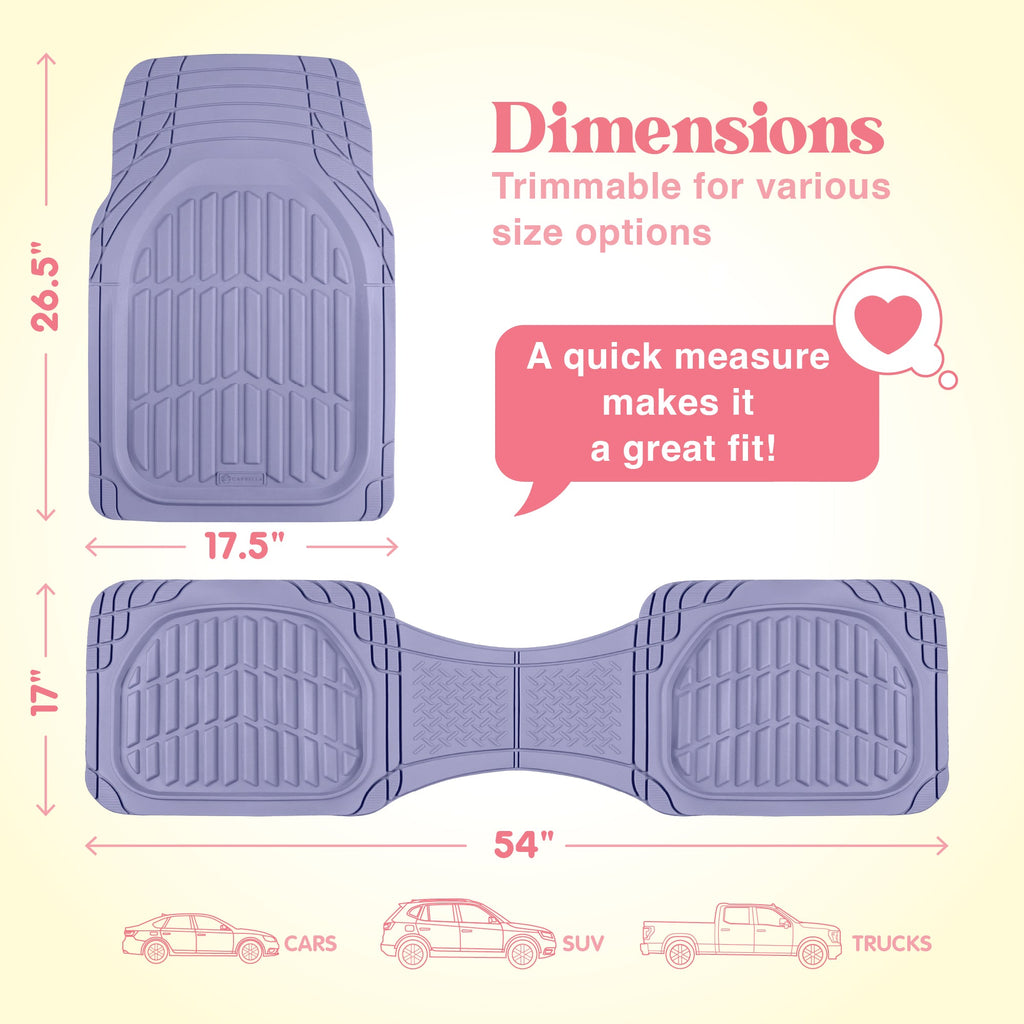 Carbella 3-Piece Front Floor Mats and Rear Floor Mats - Heavy Duty Deep Dish - Lavender