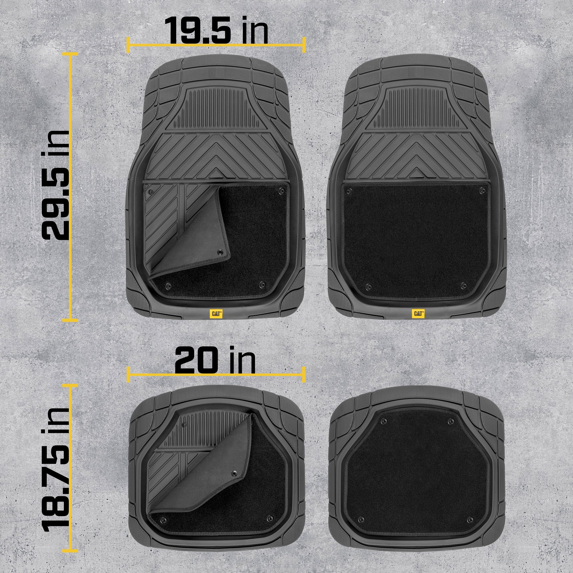 CAT 4-Piece Detachable Carpet Deep Dish Front Floor Mats and Rear Floor Mats - Heavy Duty, All Weather, Trim to Fit