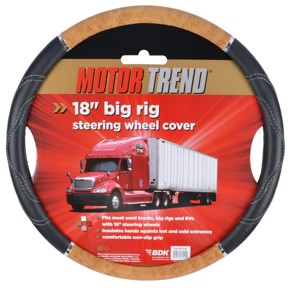 MotorTrend Wood Grain Soft Leather Grip Steering Wheel for Big Rigs, Trailers, Trucks (Fits 18")