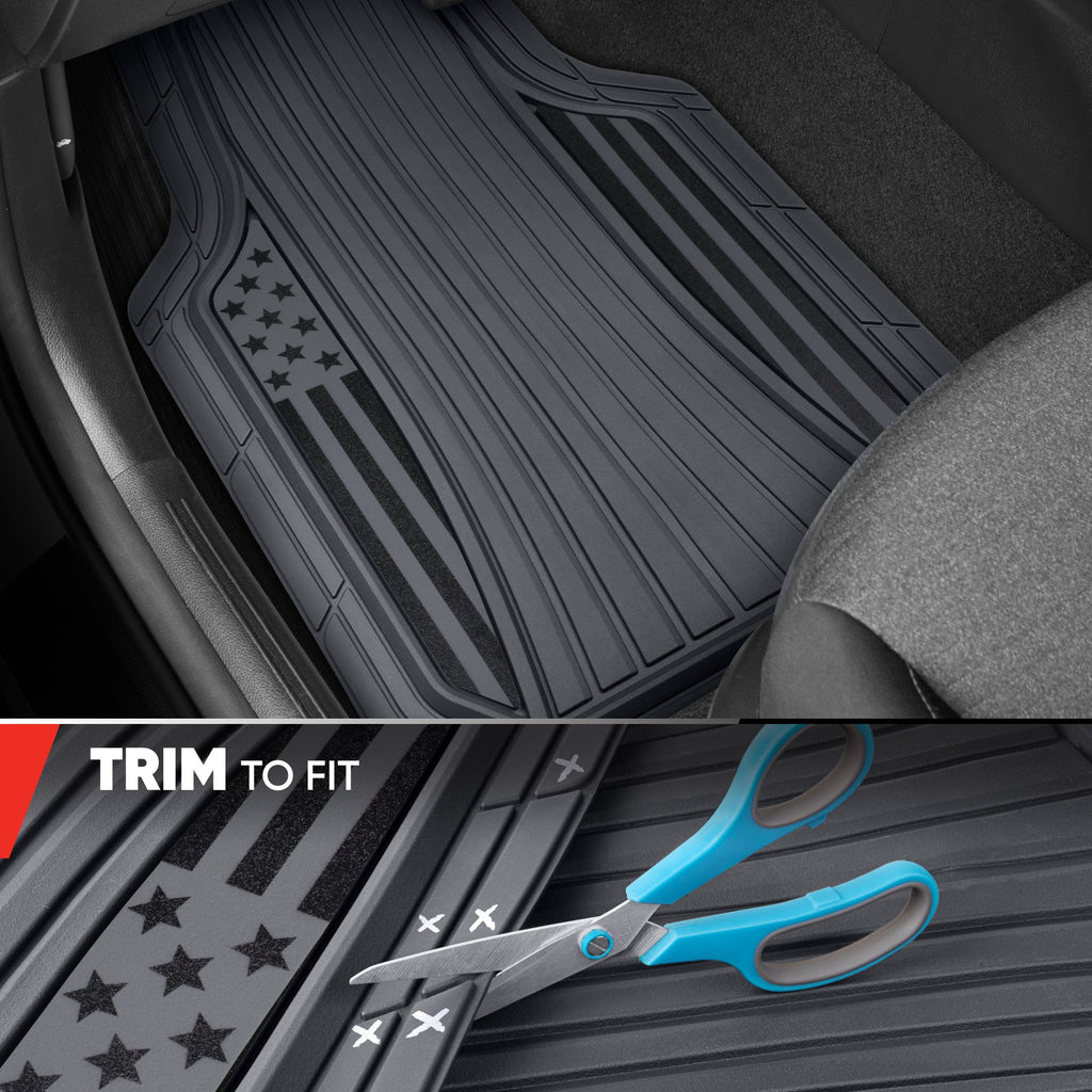 Clone from Motor Trend Flag Car Floor Mats Full Set - Durable Gray Rubber Floor Mats for Cars with Two Tone Accent, All Weather Interior Protection for Front and Rear with Non-Slip Backing, Gray - Flag Gray