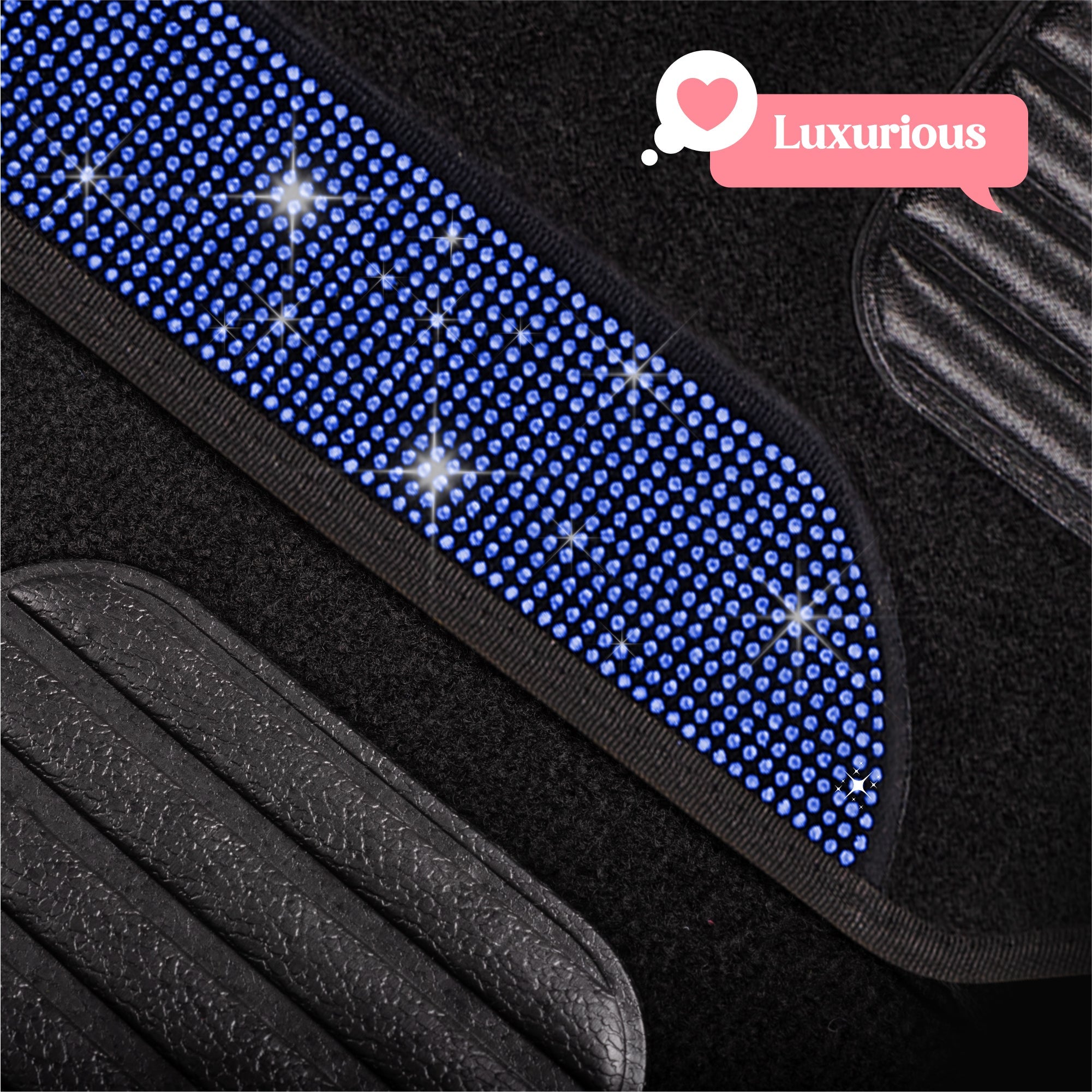Carbella 4-Piece Diamond Bling Front Floor Mats and Rear Floor Mats - Blue