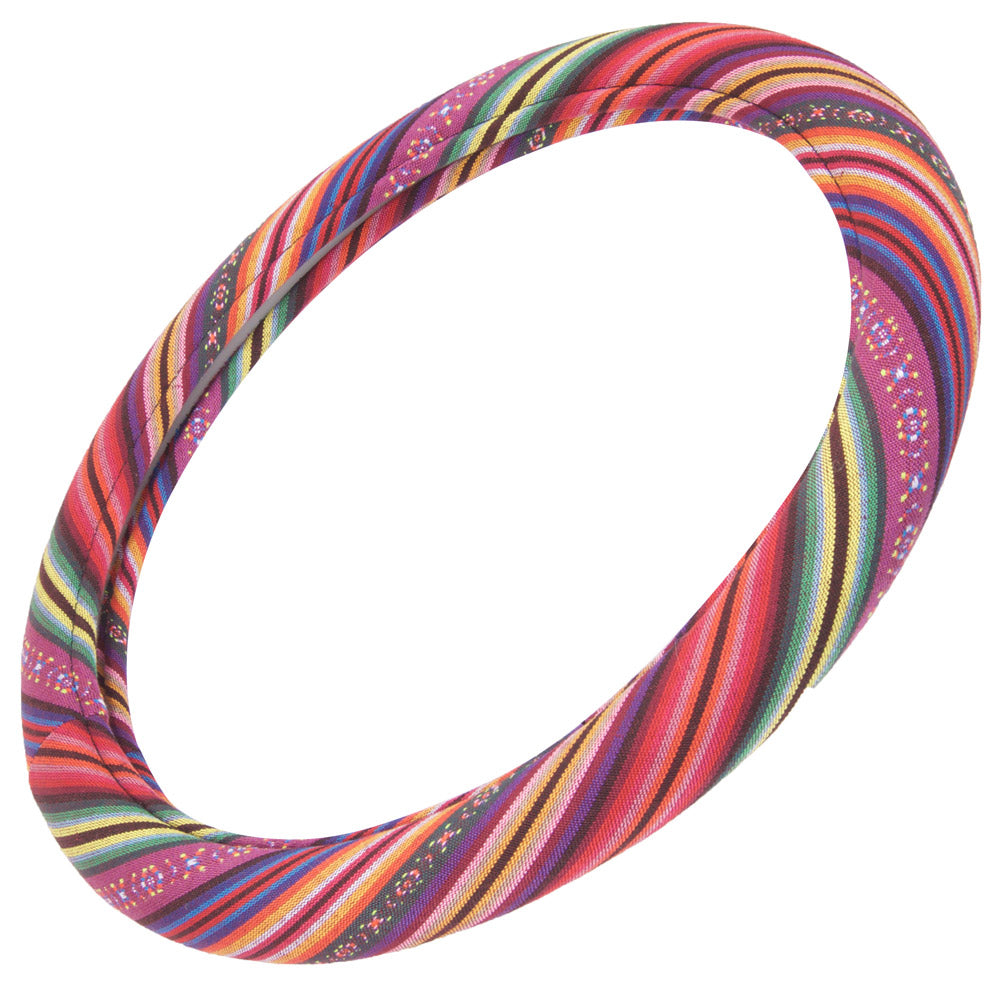 BDK Pink Woven Boho Bohemian Steering Wheel Cover (Fits 14.5" - 15.5")