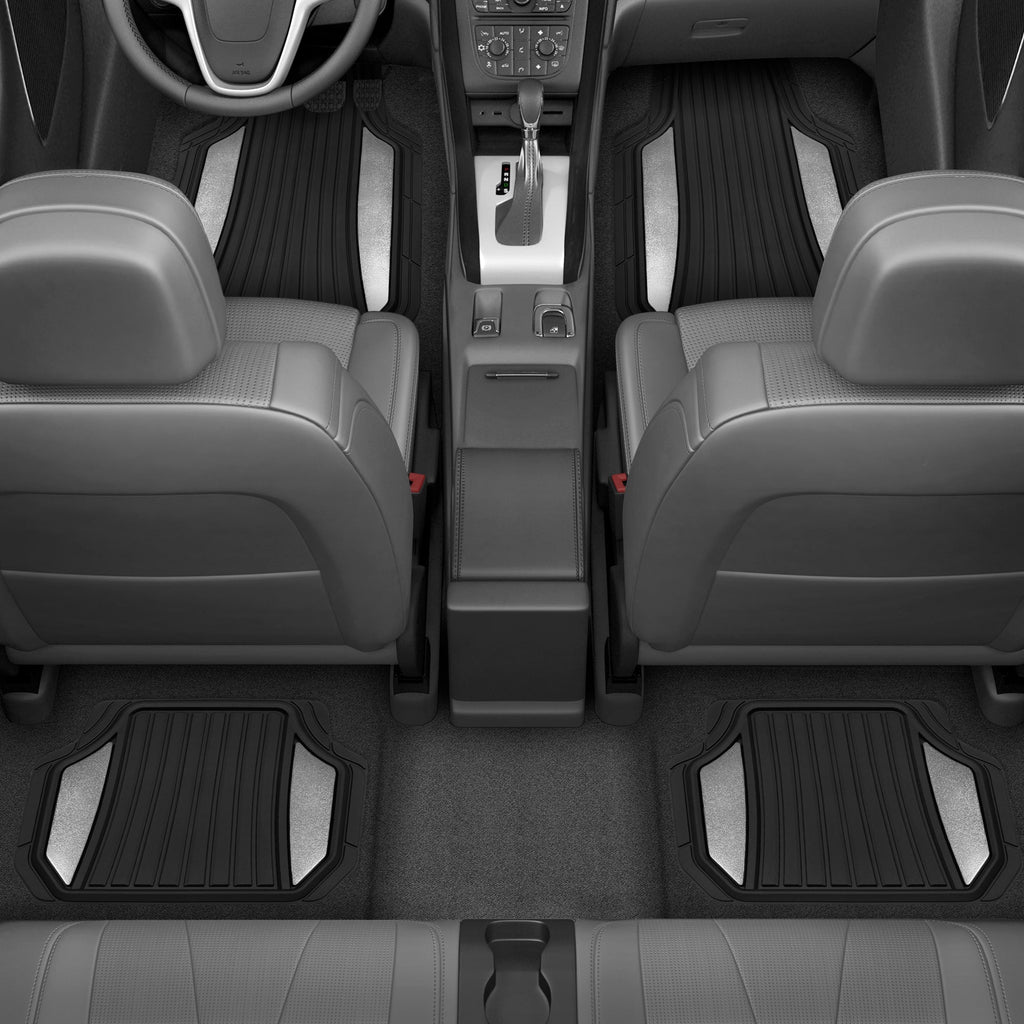 MotorTrend 4-Piece Shield Two-Tone Gloss Front Floor Mats and Rear Floor Mats - Heavy Duty, All Weather, Trim to Fit
