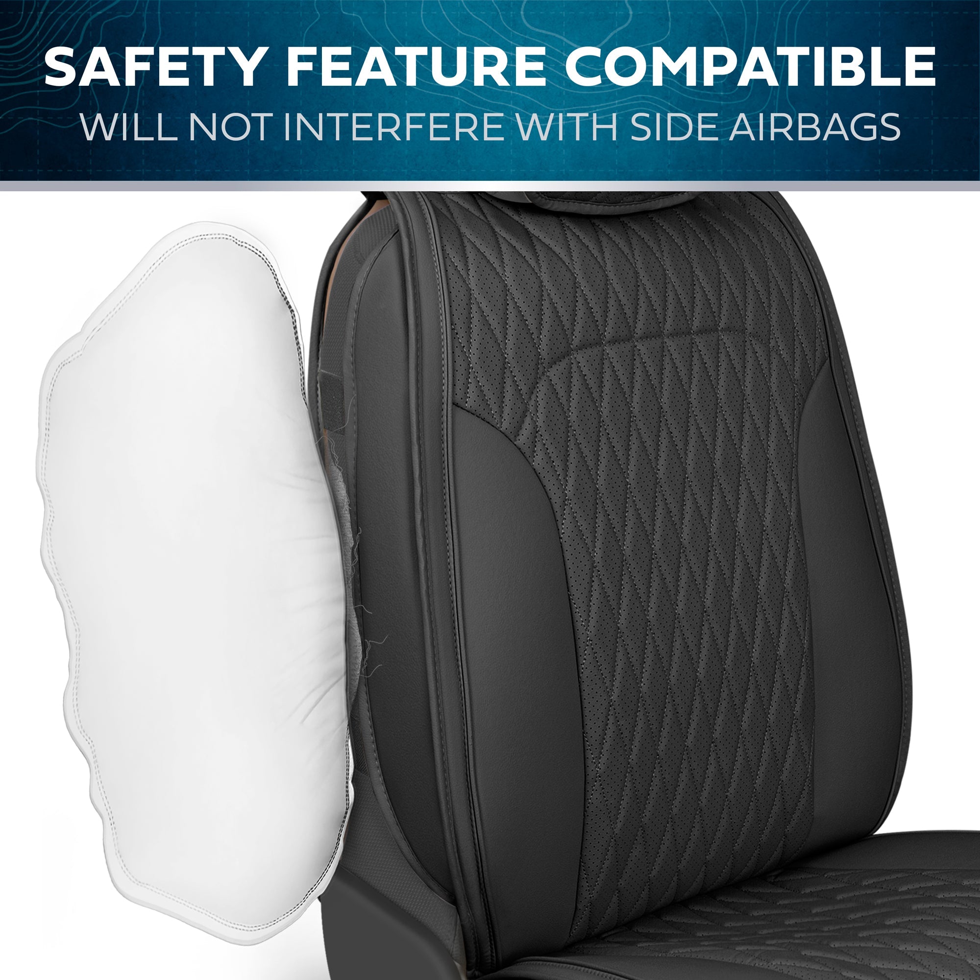 Car Seat Covers - DiamondLux Edition Premium Faux Leather Seat Protectors - Double Cross Stitched Cushioned Automotive Accessories for Trucks, SUVs, Cars - Front Seat Set