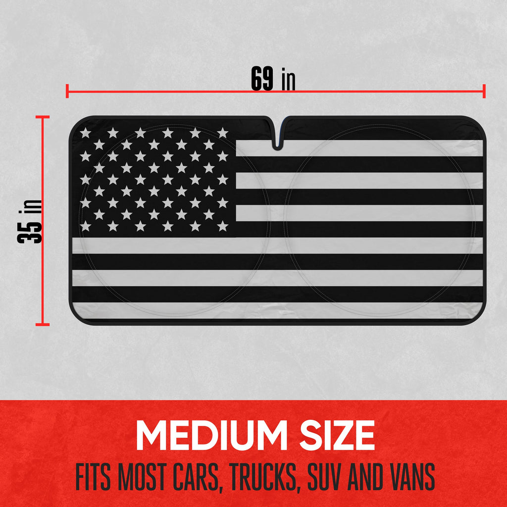 MotorTrend USA Black American Flag Front Windshield Sunshade - Large (69" x 35")