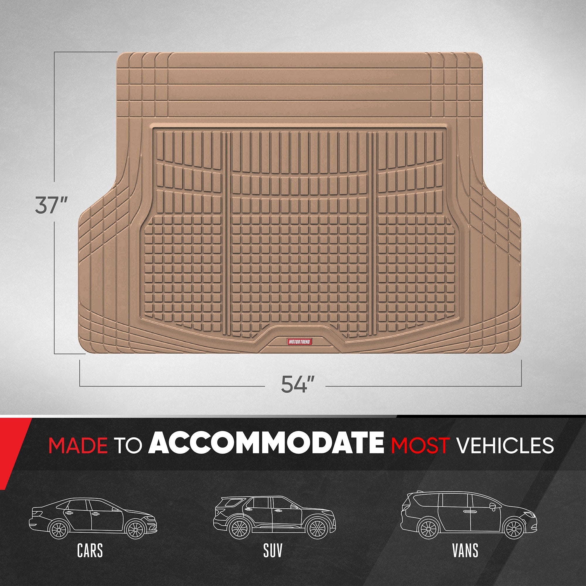 MotorTrend FlexTough Square Groove Trunk/Cargo Liner Mat - Heavy Duty, All Weather, Trim to Fit (54" x 37")