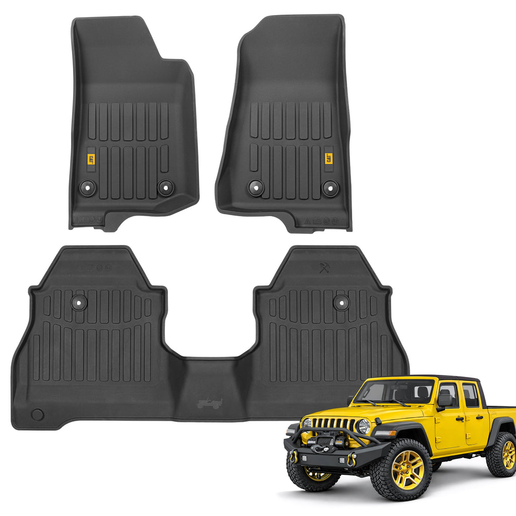 Cat® JustFit™ 3D Floor Mats for Jeep Gladiator (JL) 2020-2026, All Weather Custom Fit Jeep Gladiator Floor Liners with Extended Coverage Design, Jeep Gladiator Car Floor Mats (Full Set Front & Rear)