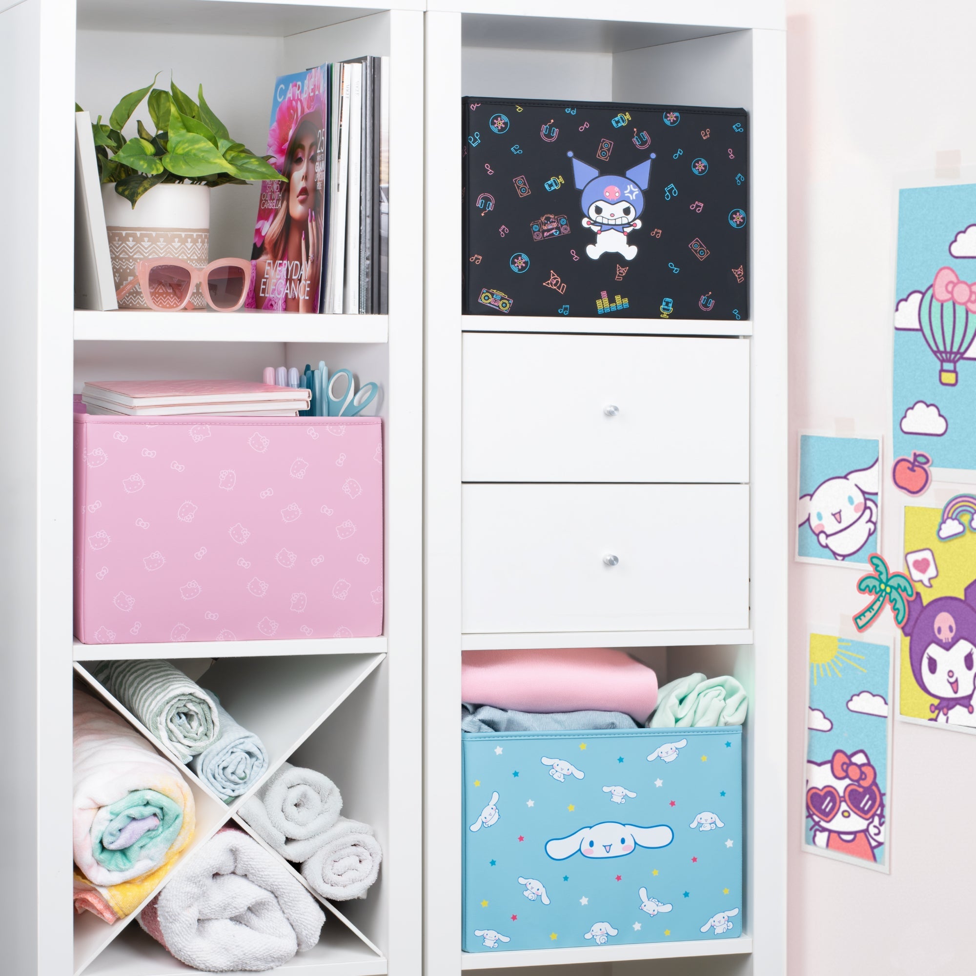 Sanrio Cinnamoroll Car Trunk Organizer and Storage Bin - Collapsible Compartment, Heavy Duty, Fold Up for Easy Storage, Automotive Seat Cargo for Groceries Tools - 12.5L x 12.5W x 9H