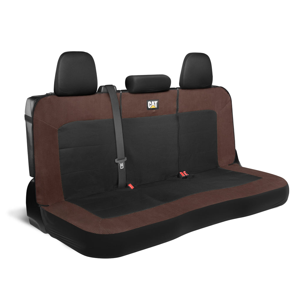 Cat Flexfit Brown & Black Rear Seat Cover for Car – Durable Canvas & Mesh Design 60/40 Split Bench Protector for Cars, Trucks & SUVs – Back Seat Cover for Rear Bench – Interior Car Accessory