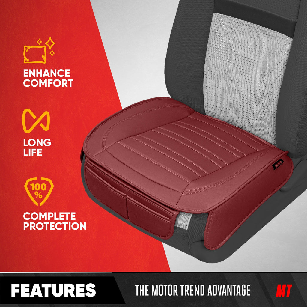 Motor Trend Faux Leather Front Seat Cover for Cars - Set of 2 Burgundy Front Car Seat Covers for SUV & Truck with Storage Pockets - Automotive Car Seats Cover Protector - Bottom Cushion Coverage Only