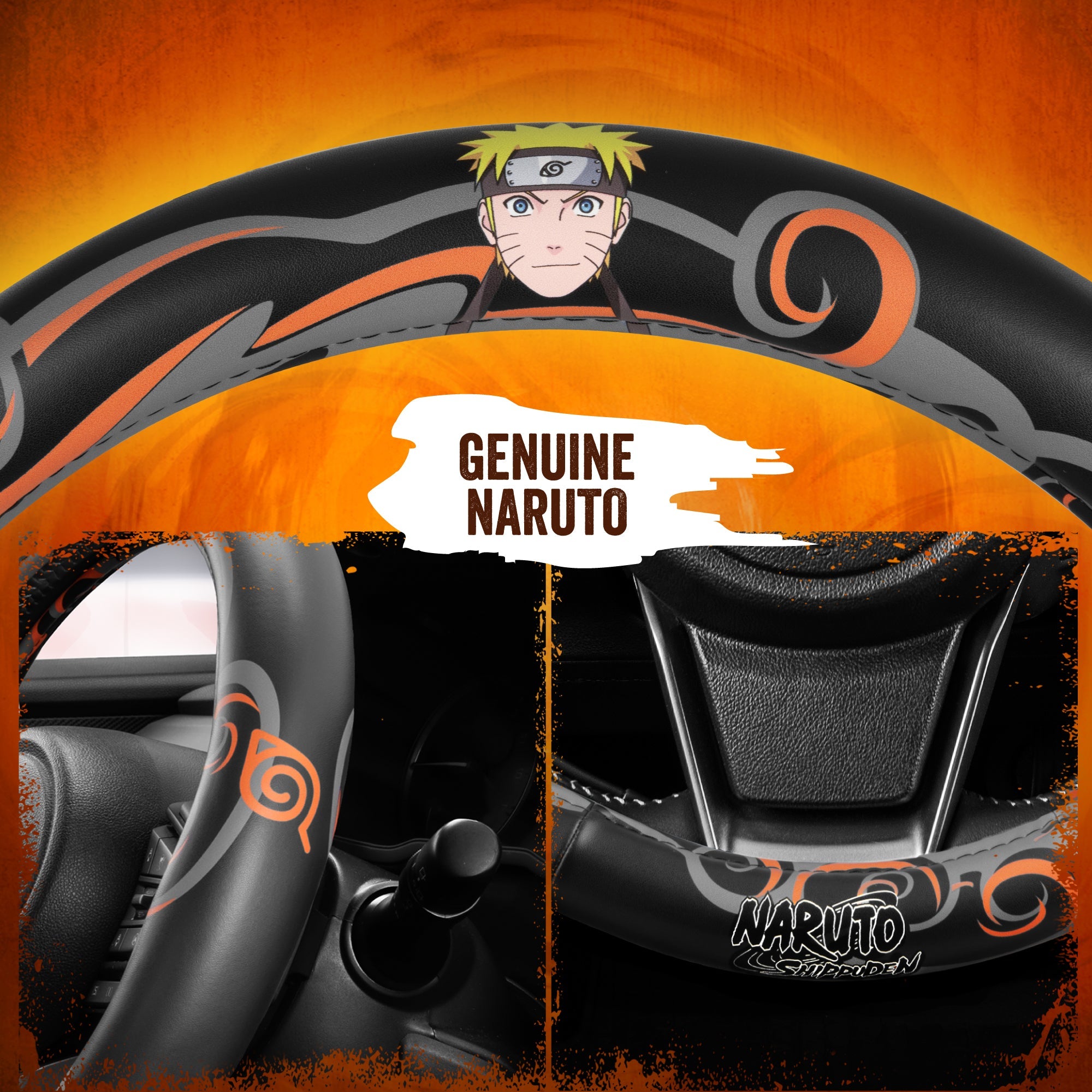 Naruto Shippuden Car Steering Wheel Cover, 15 Inch Anime Steering Wheel Cover, Cushioned Soft Comfortable Cover Anime Car Accessories for Men Women, Nine Tails