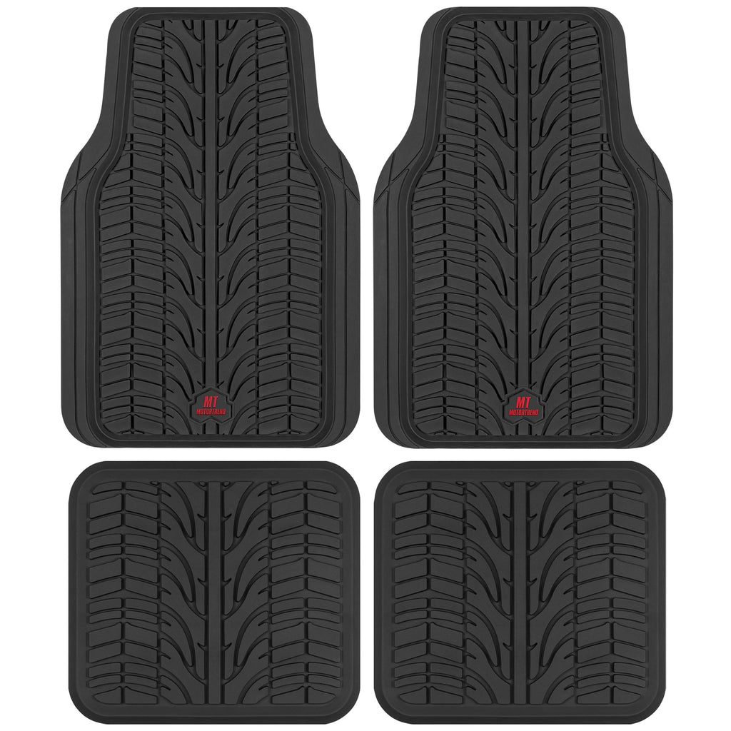 MotorTrend 4-Piece Grand Prix Tire Tread Front Floor Mats and Rear Floor Mats - Heavy Duty, All Weather, Trim to Fit