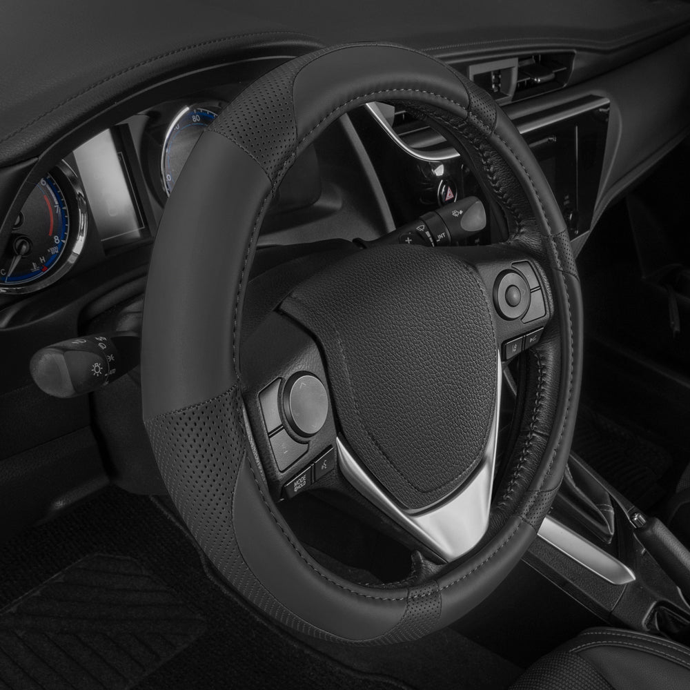 MotorTrend Soft Touch Perforated Microfiber Steering Wheel Cover (Fits 14.5" - 15.5")