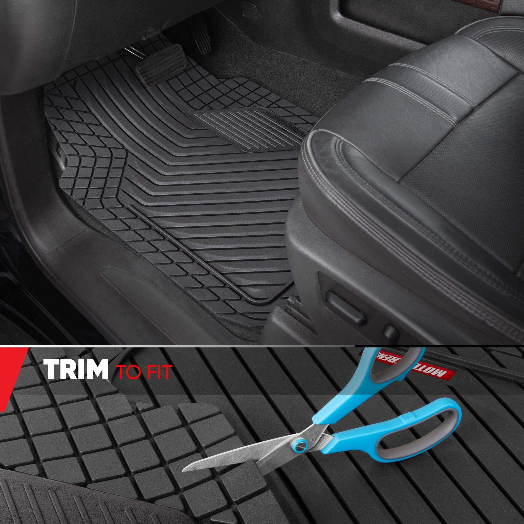 Motor Trend MetallicGuard Car Floor Mats Full Set - Durable Rubber Floor Mats with Black Metallic Heel Pad, All-Weather Interior Protection for Front and Rear with Non-Slip Backing