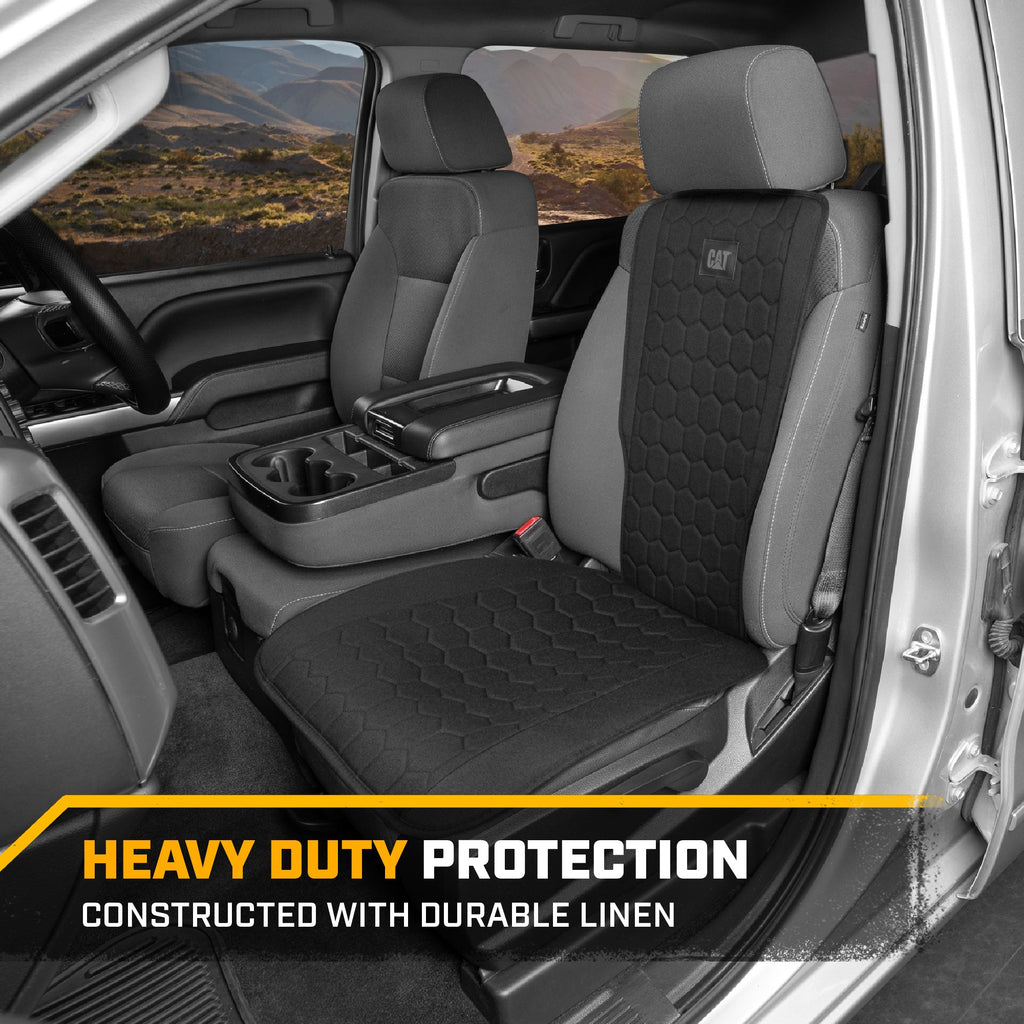 CAT Hex Linen Front Seat Covers - Heavy Duty - Black