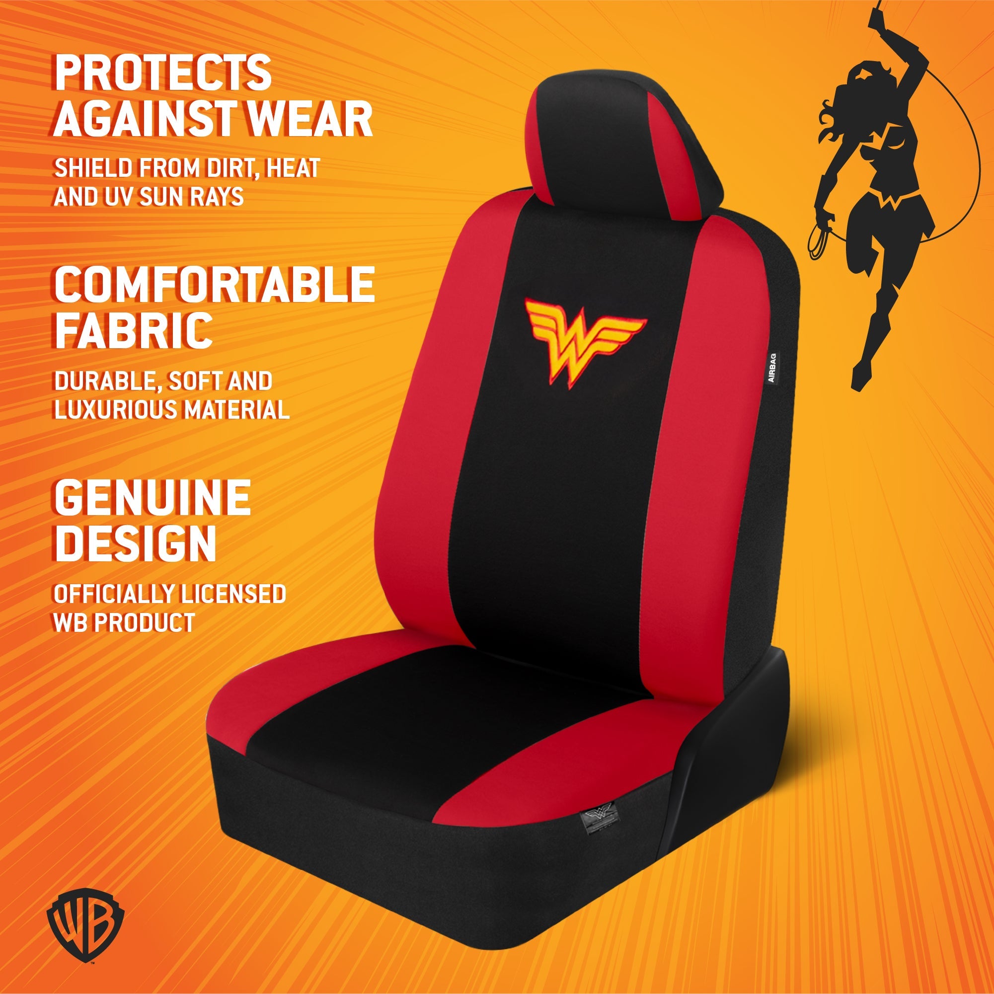 Warner Bros DC Comics 9-Piece Wonder Woman Front Seat Covers and Rear Seat Covers