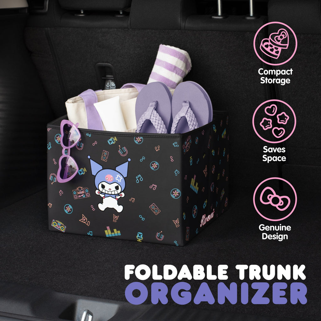 Sanrio Kuromi Car Trunk Organizer and Storage Bin - Collapsible Compartment, Heavy Duty, Fold Up for Easy Storage, Automotive Seat Cargo for Groceries Tools - 12.5L x 12.5W x 9H