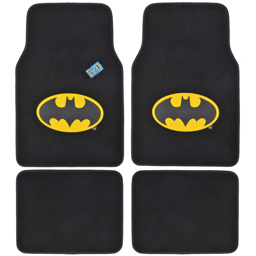 Batman Logo 4-Piece Car Floor Mats - Front & Rear Set (Officially Licensed DC Comics)