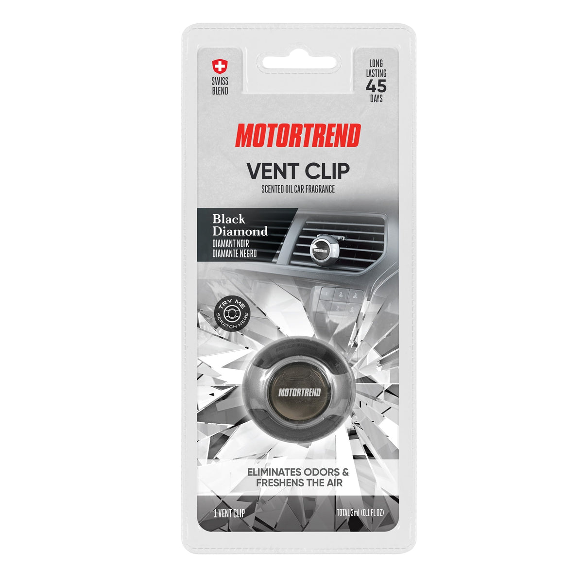 Motor Trend AF-301 (2 Count) Car Air Freshener Vent Clip for Car Truck Van SUV, Home & Kitchen, Long Lasting Odor Eliminator, Scented Oil Fragrance Diffuser - Scent Black Diamond , 2 Count